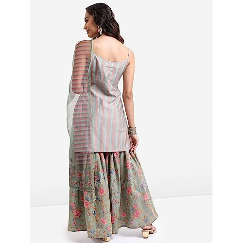 Ketch Women's Polyester Blend Ethnic Set (Khk3000705_Green/Pink_Xl)