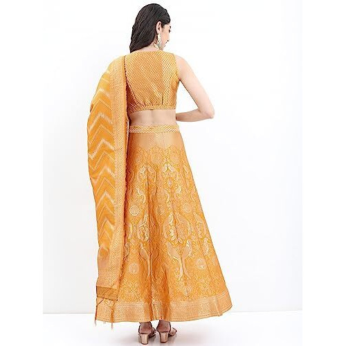 Ketch Women's Polyester Ethnic Set (Khk3000710_Yellow_S)