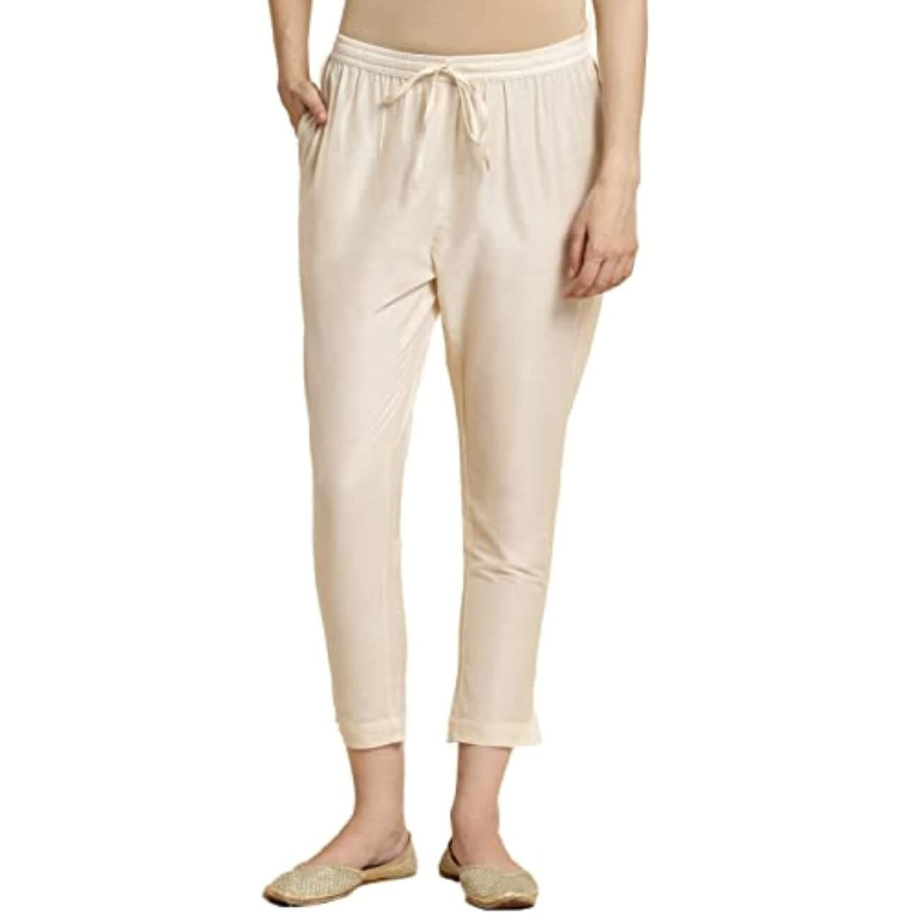 Rangita Women Cream Solid Ankle Length Straightpant, S