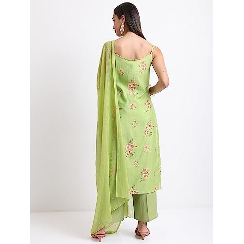 Ketch Women's Polyester Blend Ethnic Set (Khk3000713_Green_2Xl)