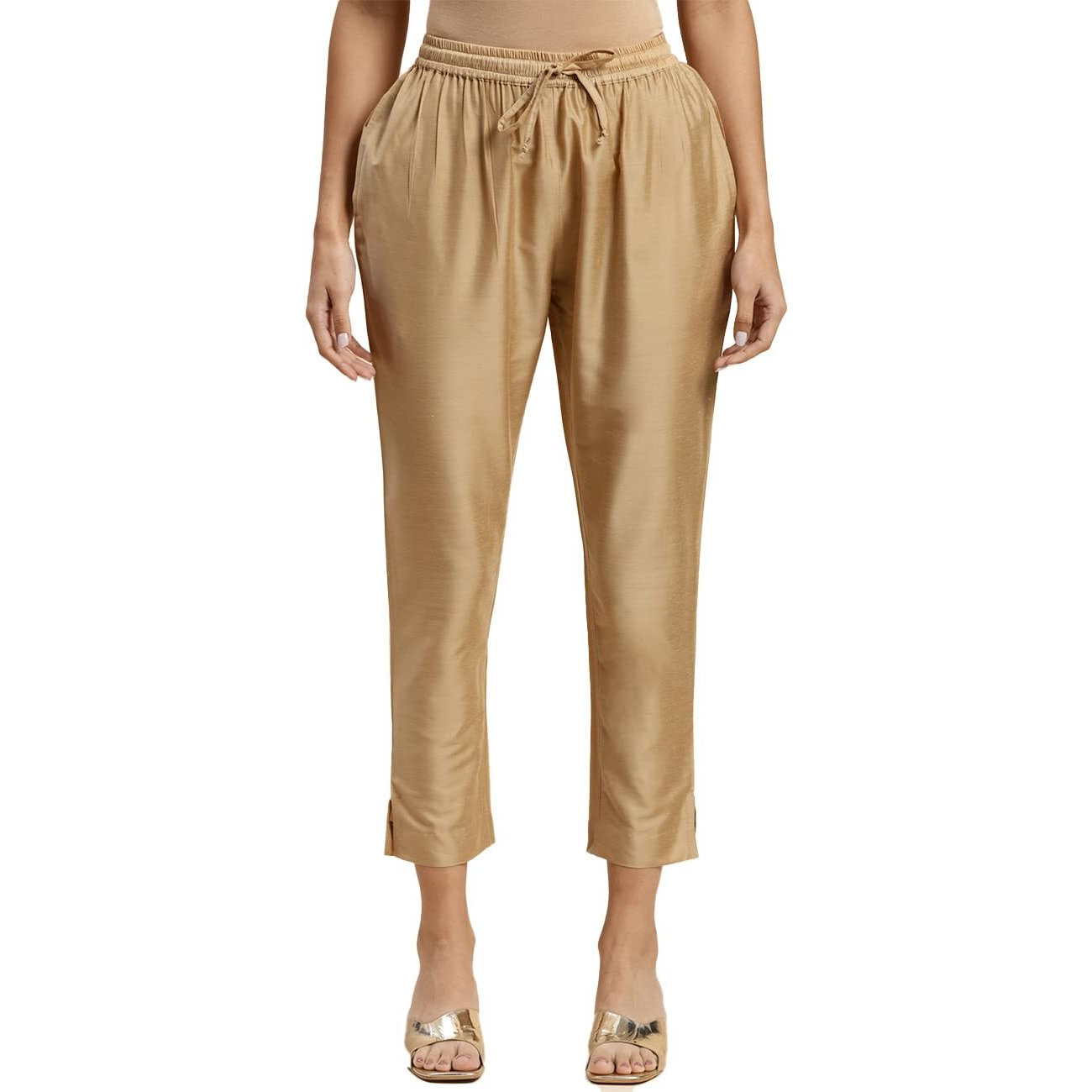 Rangita Women Beige Solid Ankle Length Straight Pant, S