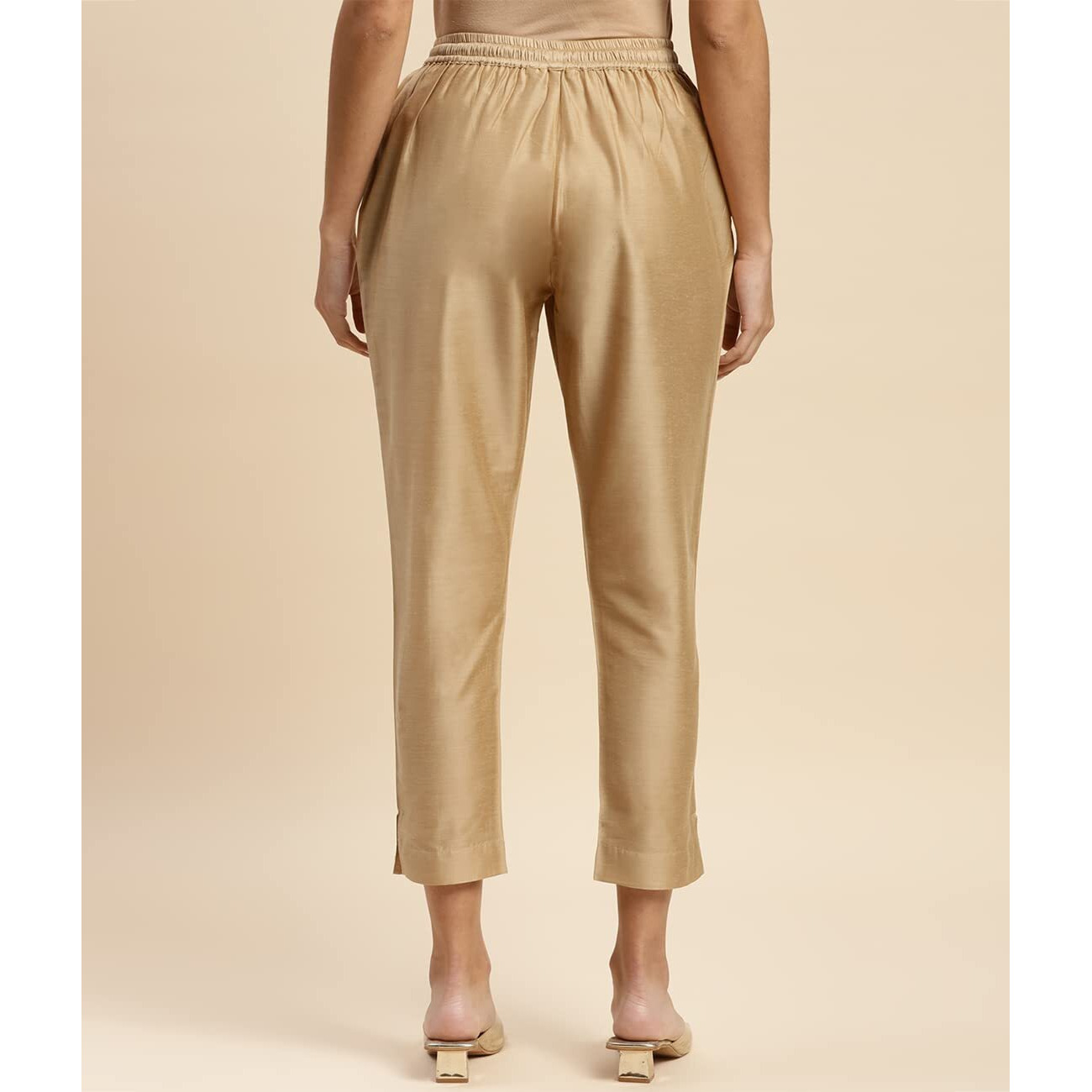 Rangita Women Beige Solid Ankle Length Straight Pant, S