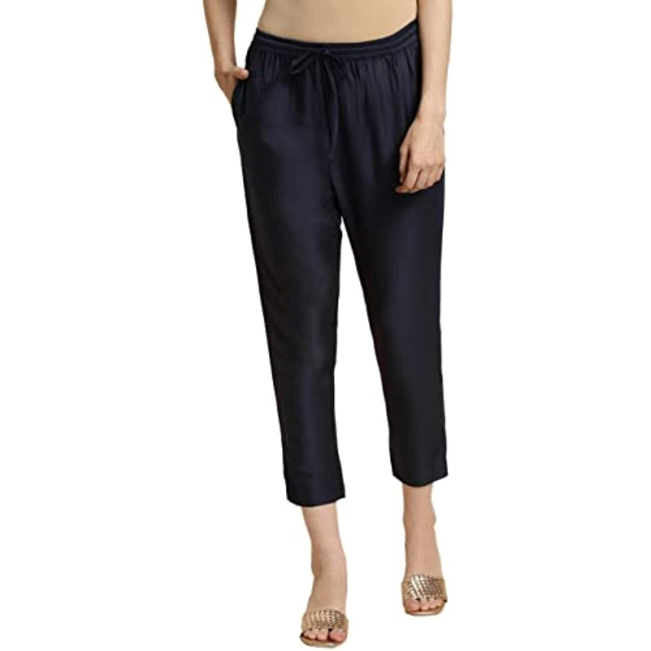 Rangita Women Navy Blue Solid Ankle Length Straightpant, L