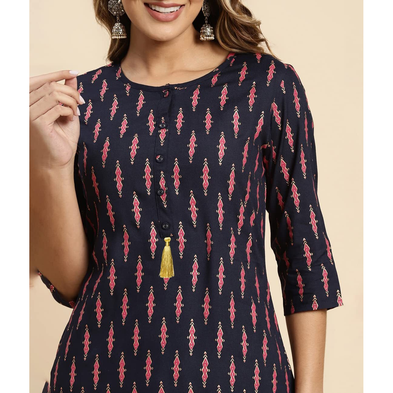 Rangita Navy Rayon Calf Length Printed Straight Kurti For Women | Kurta For Women_L