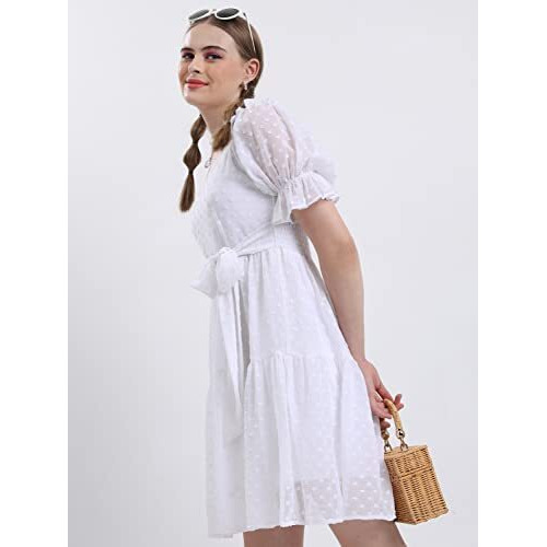 Ketch Women's Polyester A-Line Midi Casual Dress (Khj6000256_Bright White