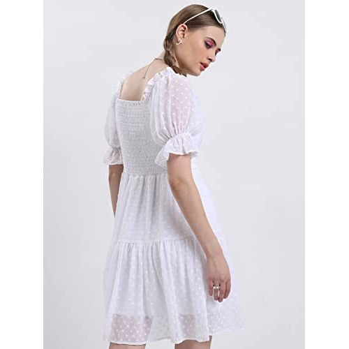 Ketch Women's Polyester A-Line Midi Casual Dress (Khj6000256_Bright White