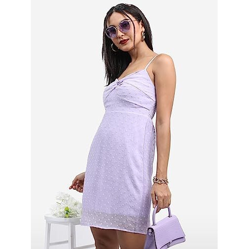 Ketch Polyester Womens Western Casual Fit Dress Standard Length (Khj6000258_Lilac_M)