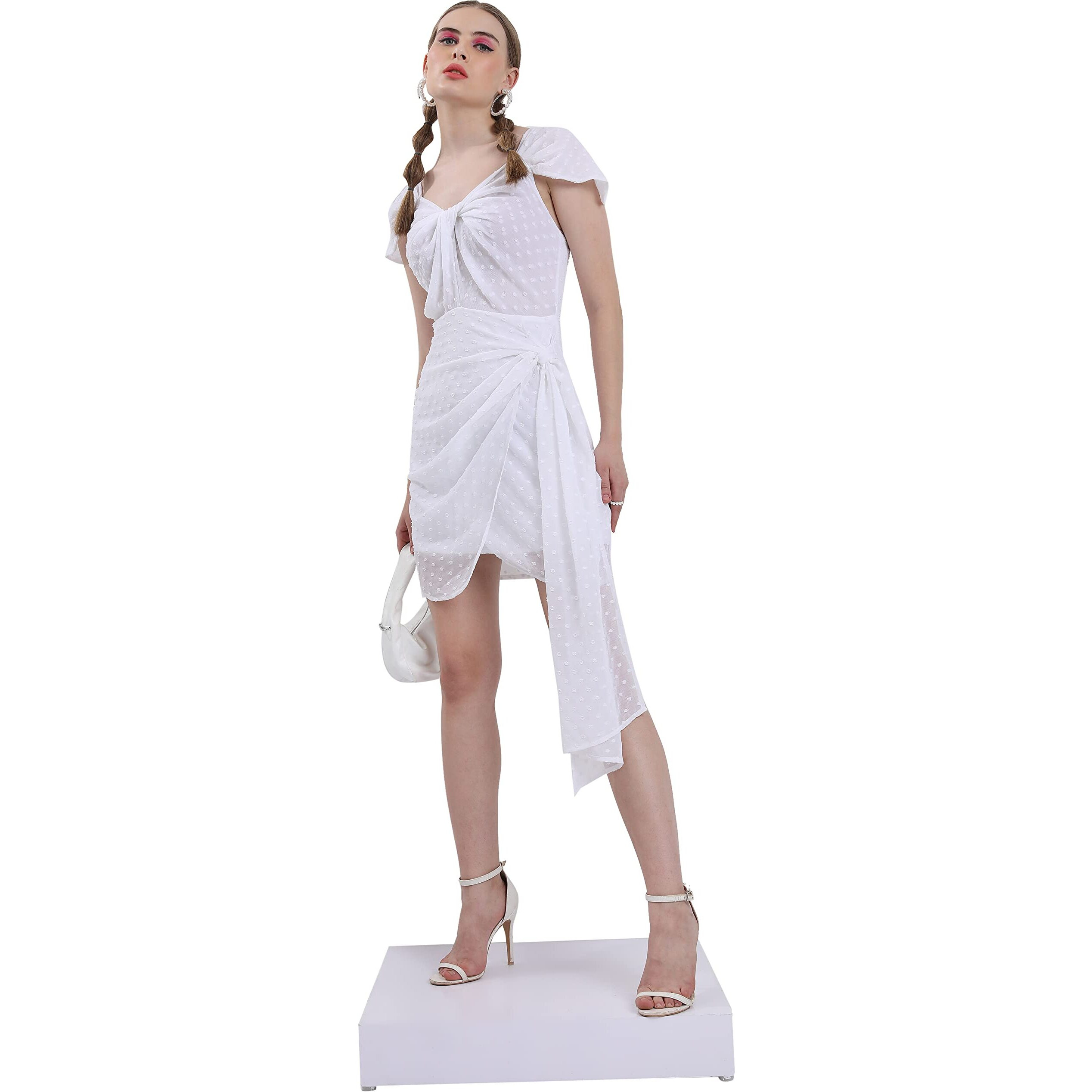 Ketch Women's Polyester Modern Mini Casual Dress (Khj6000260_White