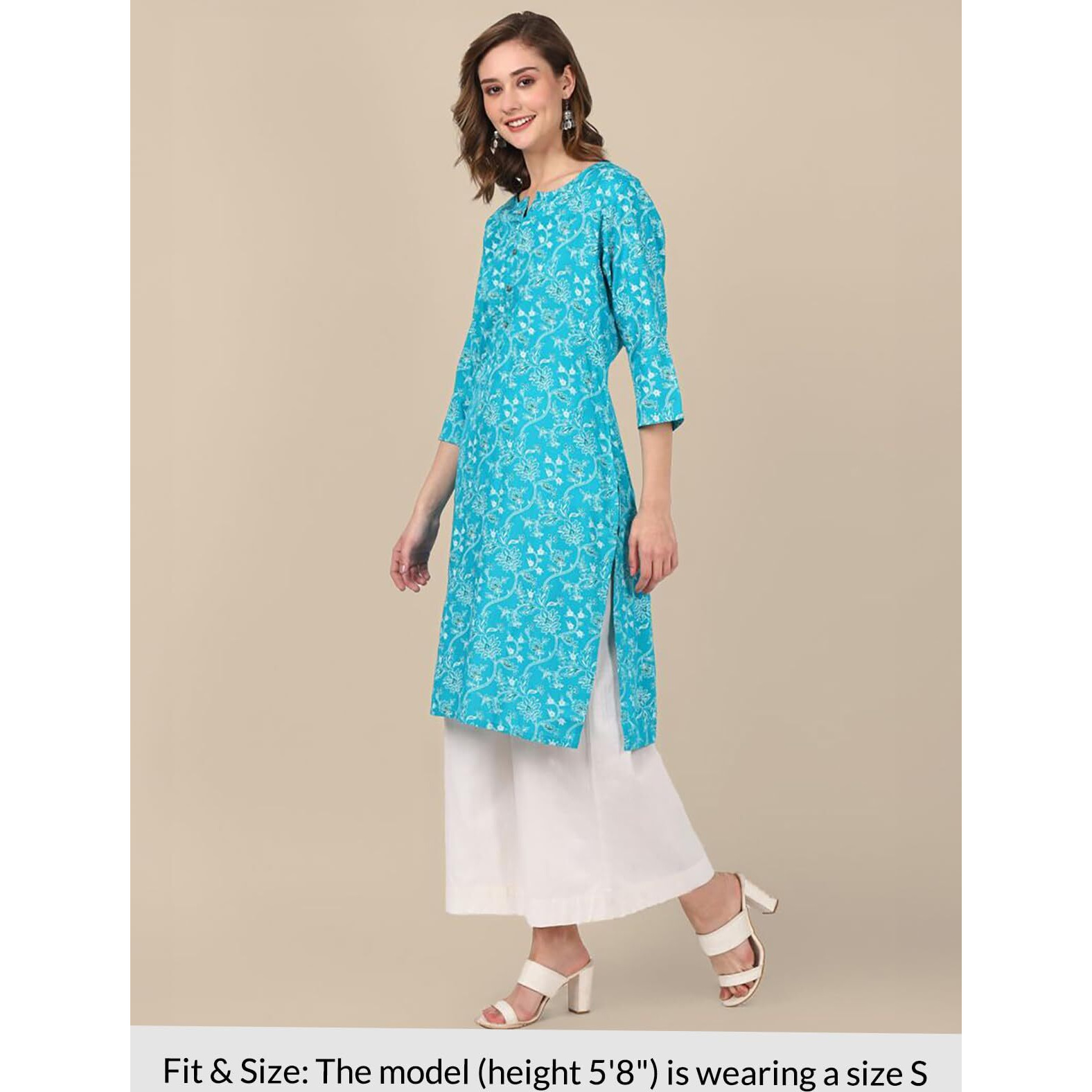 Rangita Turquoise Rayon Knee Length Printed Straight Kurti For Women | Kurta For Women_M