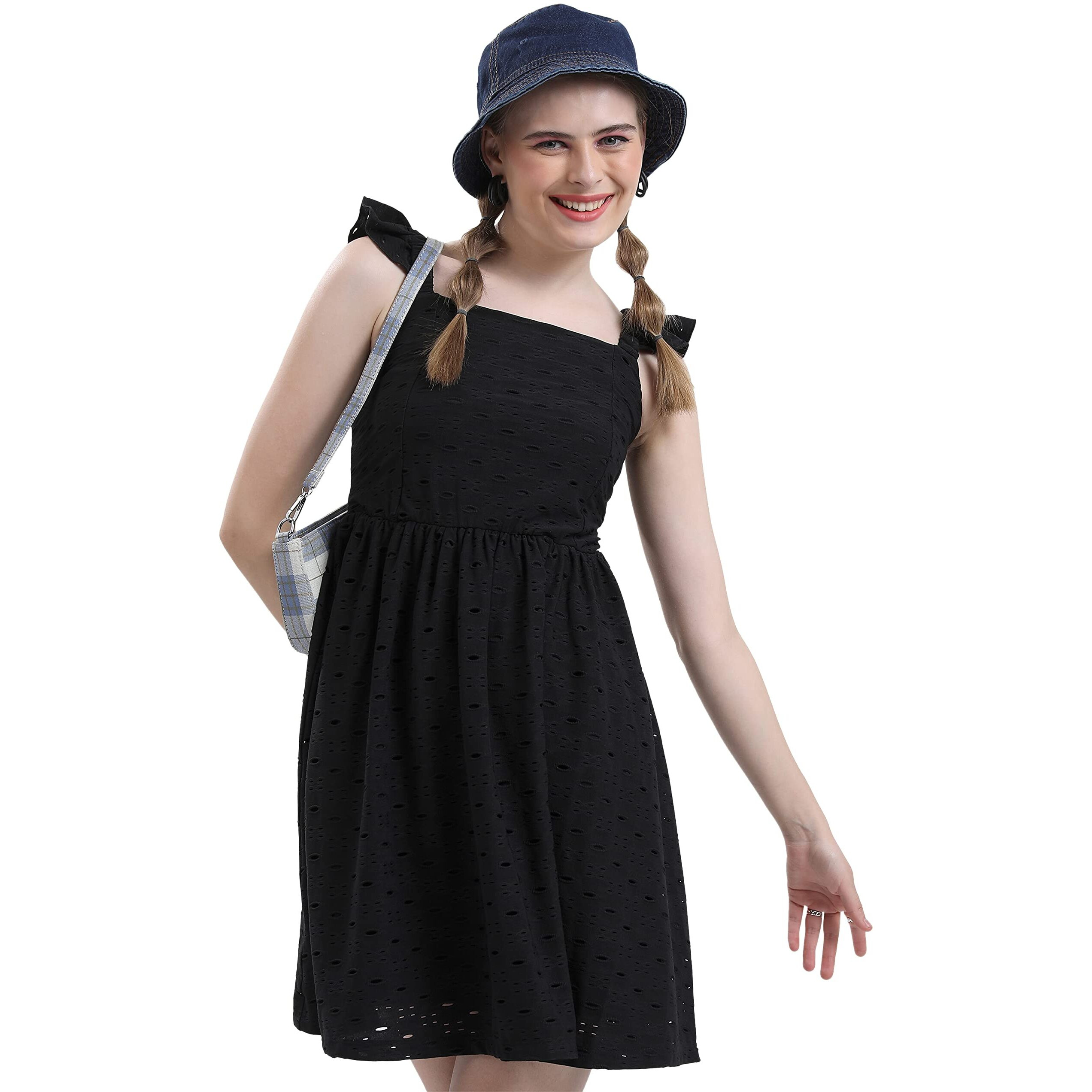 Ketch Polyester Blend Womens Sleeveless Casual Fit Dress Knee-Length Khj6000265_Black