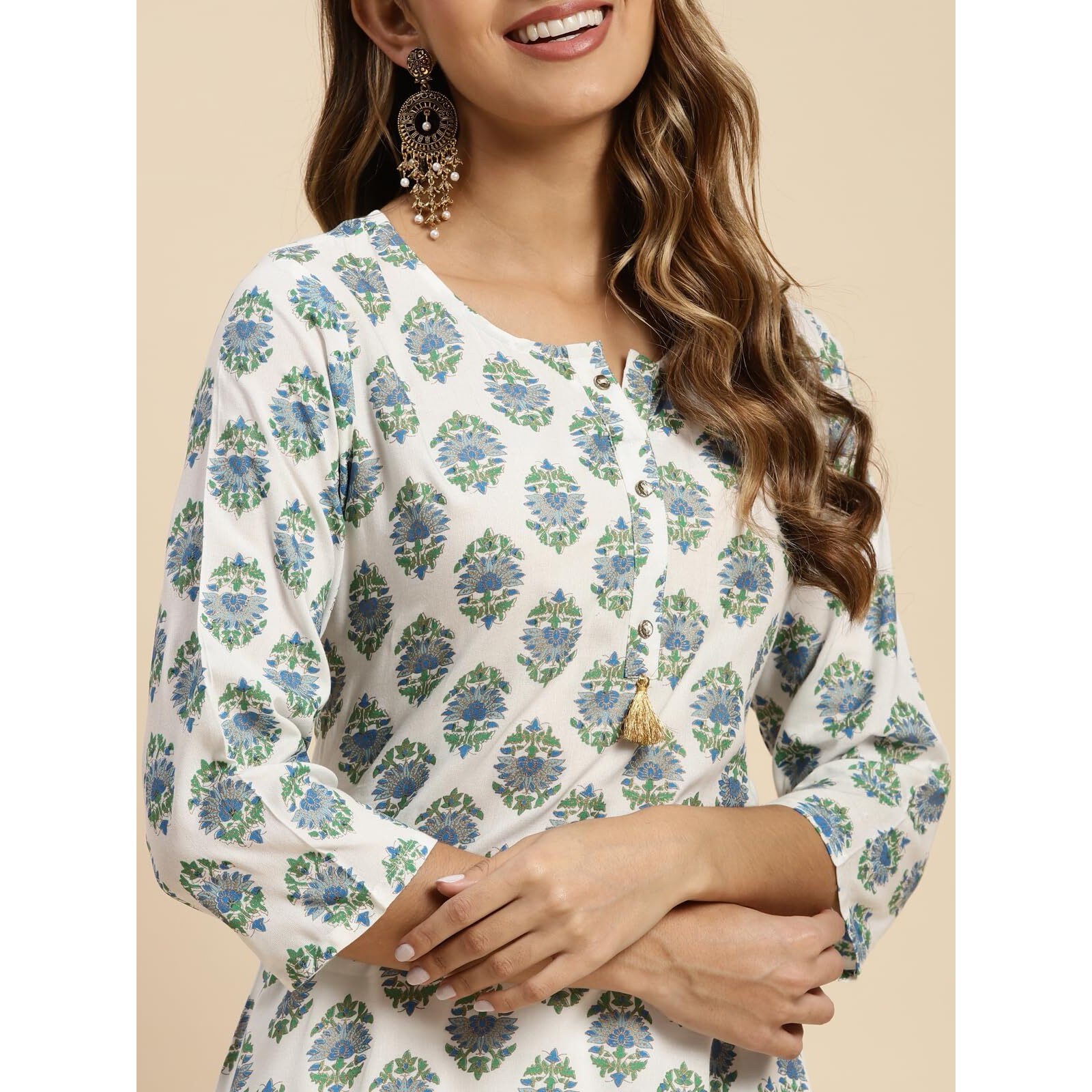 Rangita White Rayon Calf Length Printed A-Line Kurti For Women | Kurta For Women_L