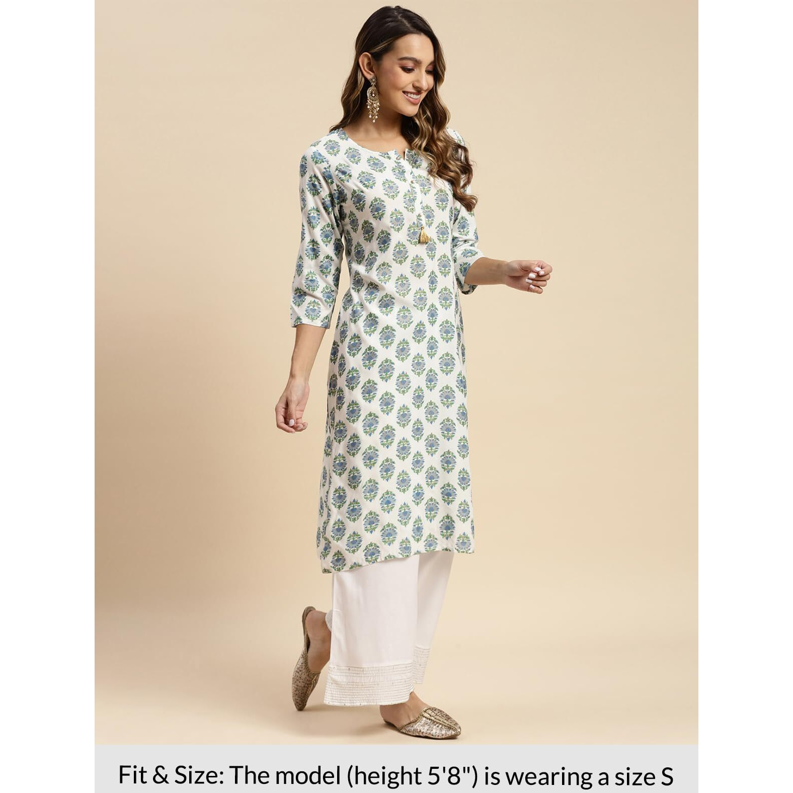 Rangita White Rayon Calf Length Printed A-Line Kurti For Women | Kurta For Women_L