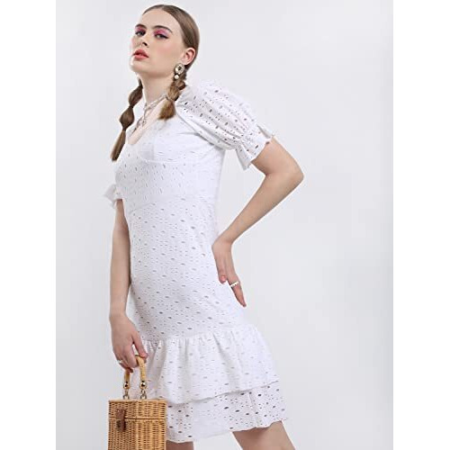 Ketch Women's Polyester Blend Modern Midi Casual Dress (Khj6000271_White