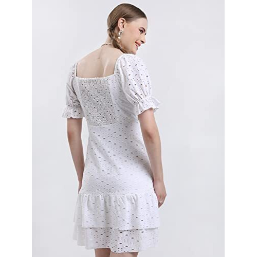 Ketch Women's Polyester Blend Modern Midi Casual Dress (Khj6000271_White