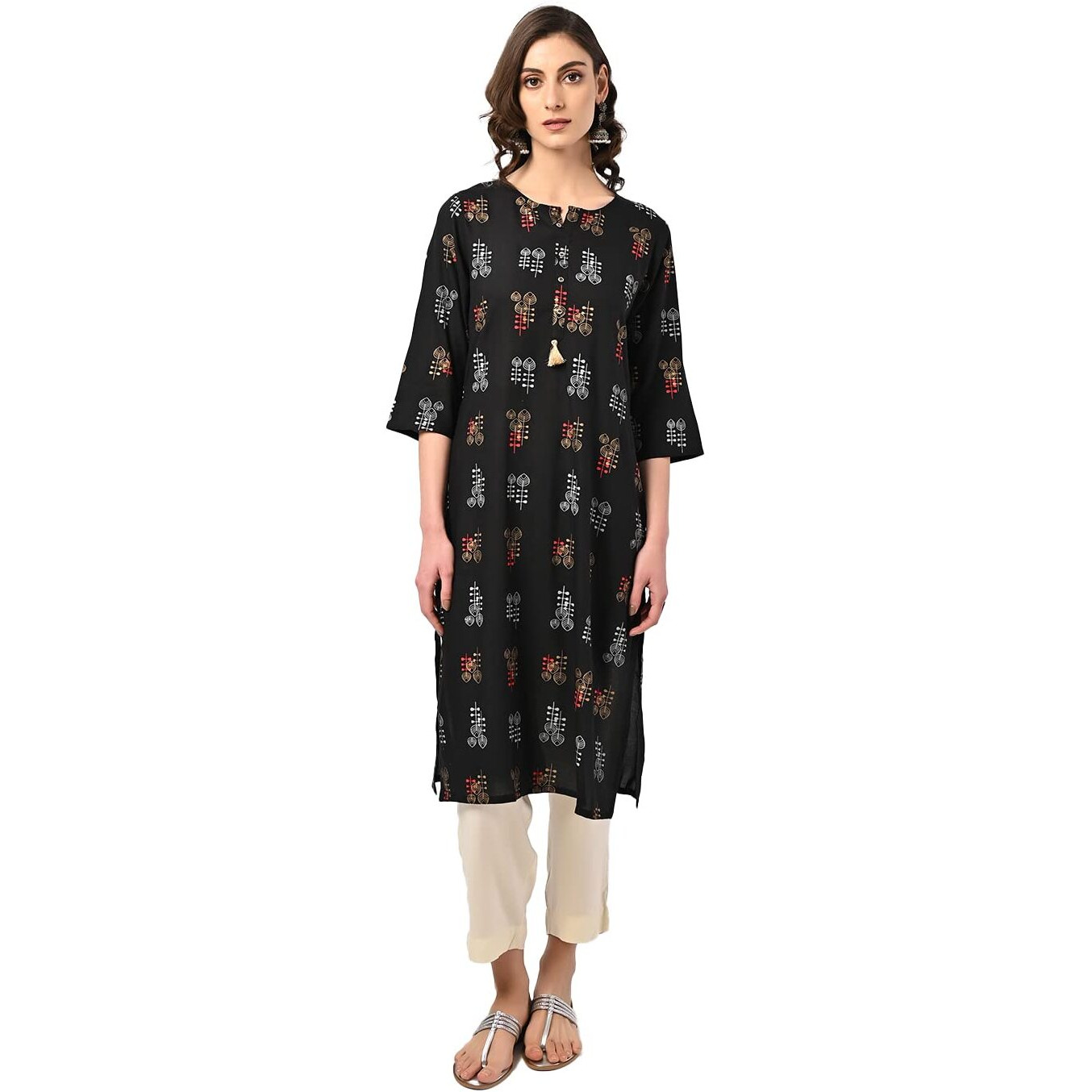 Rangita Black Rayon Calf Length Printed Straight Kurti For Women | Kurta For Women_L