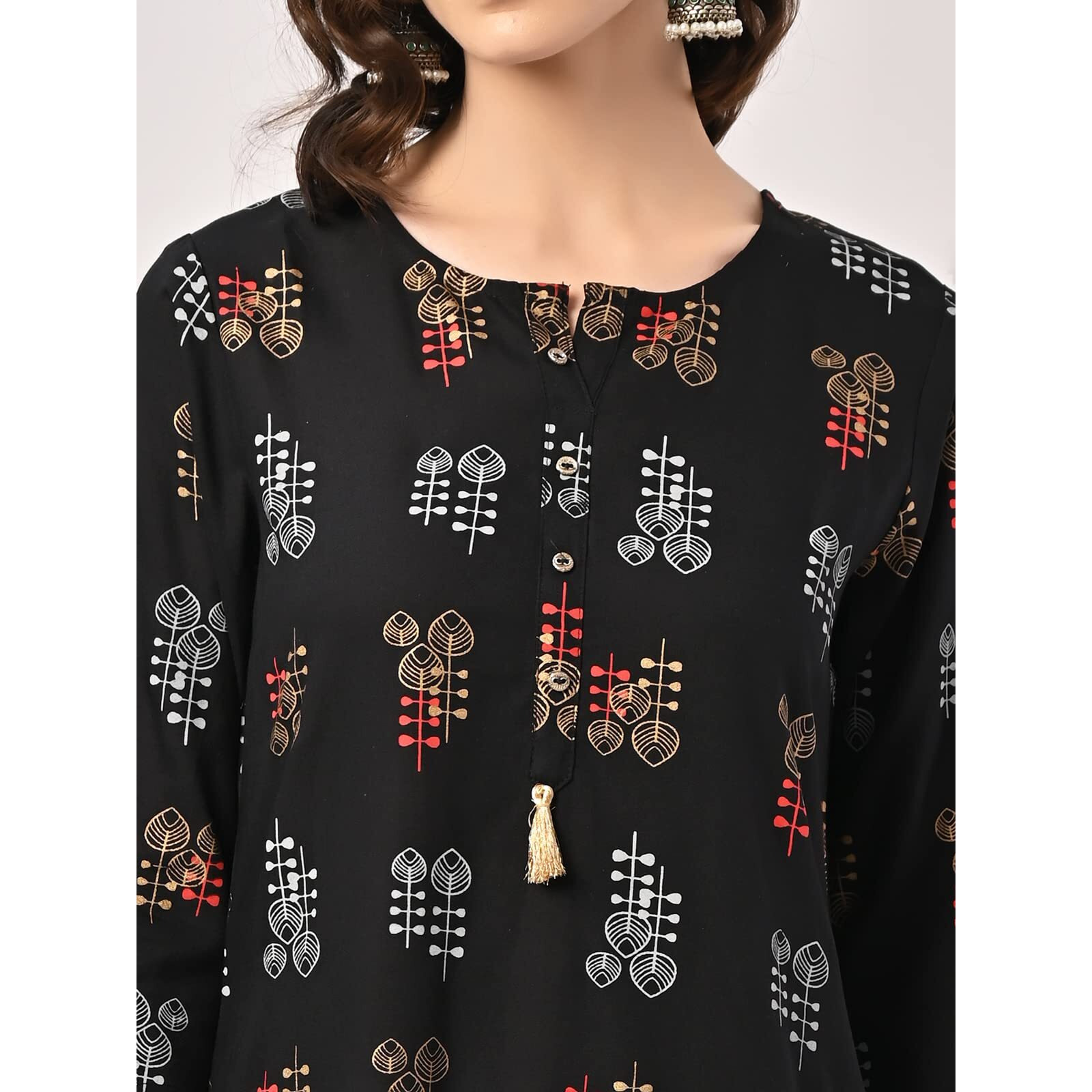Rangita Black Rayon Calf Length Printed Straight Kurti For Women | Kurta For Women_L