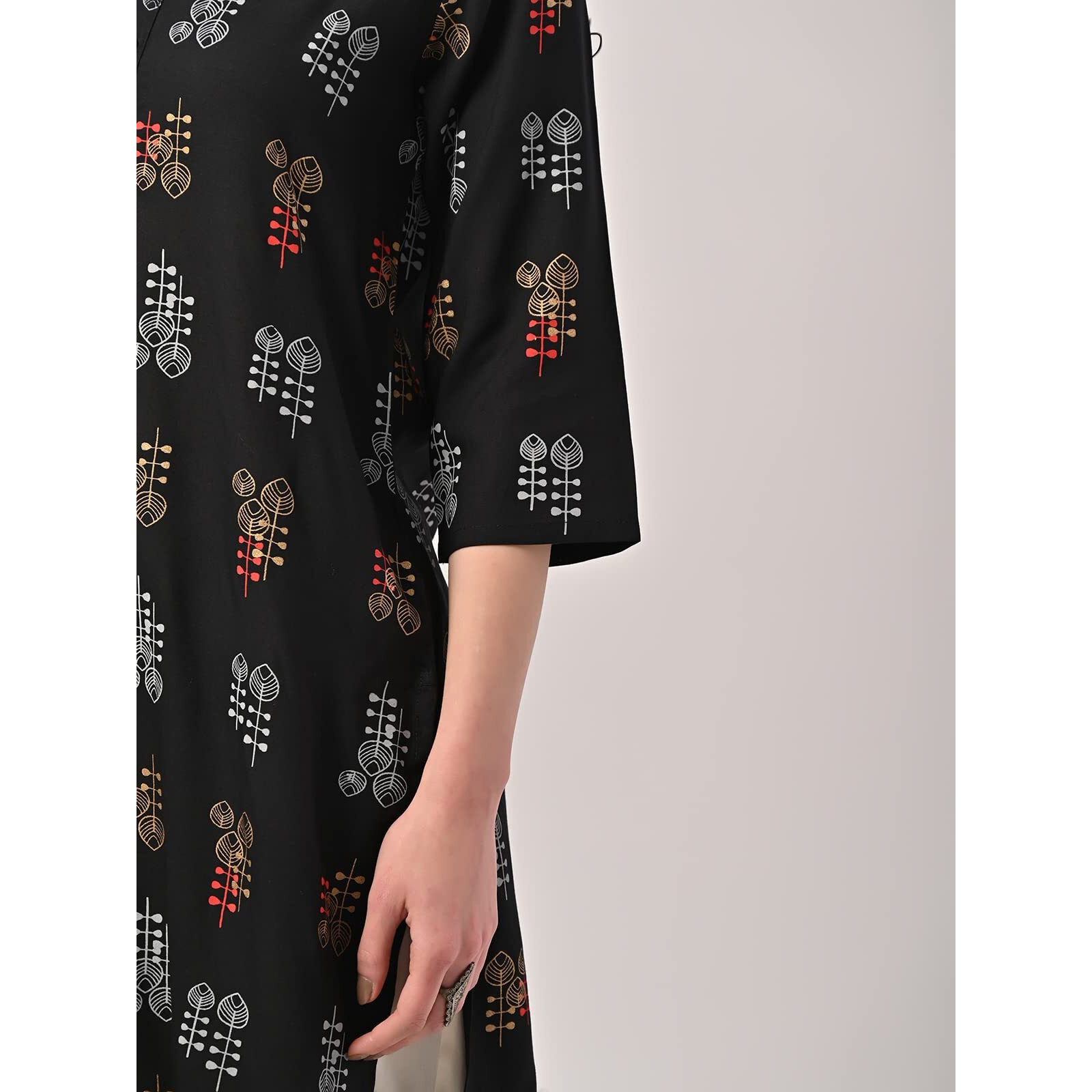 Rangita Black Rayon Calf Length Printed Straight Kurti For Women | Kurta For Women_L