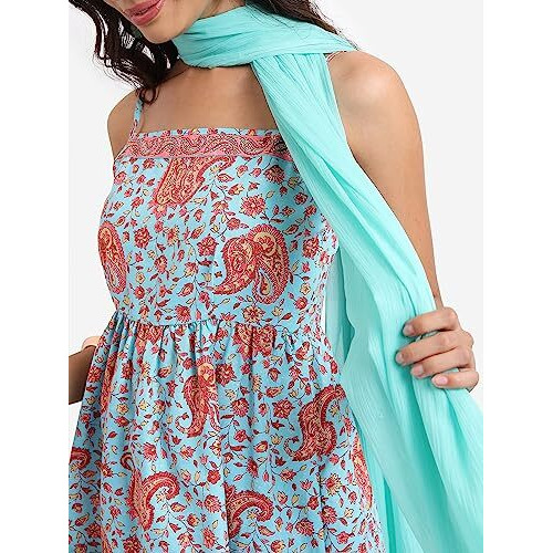 Ketch Women's Polyester Ethnic Set (Khk3000729_Aqua Coral_Xl)