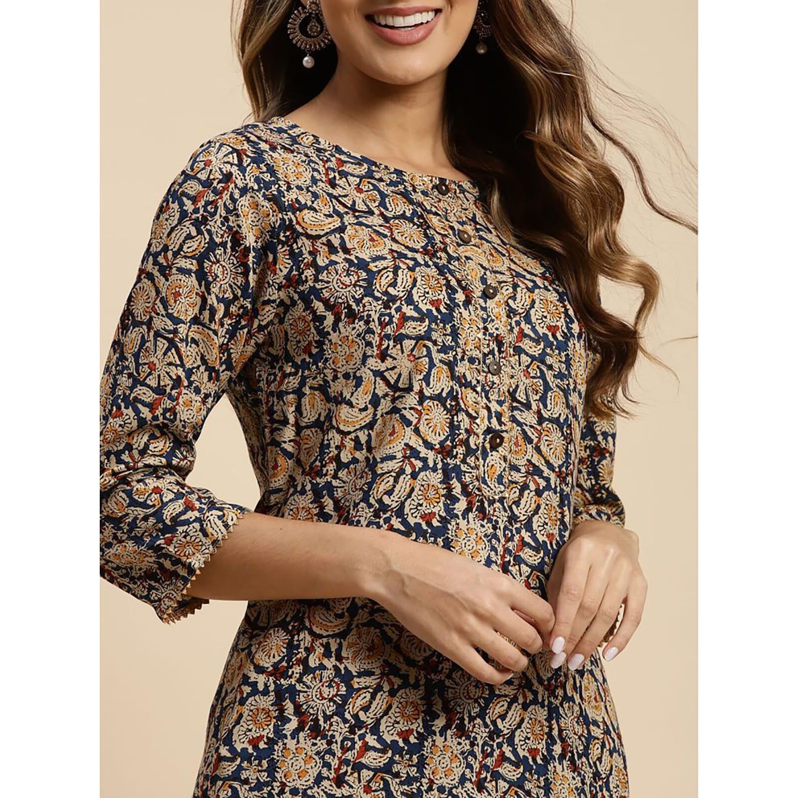 Rangita Navy Rayon Knee Length Printed Straight Kurti For Women | Kurta For Women_L