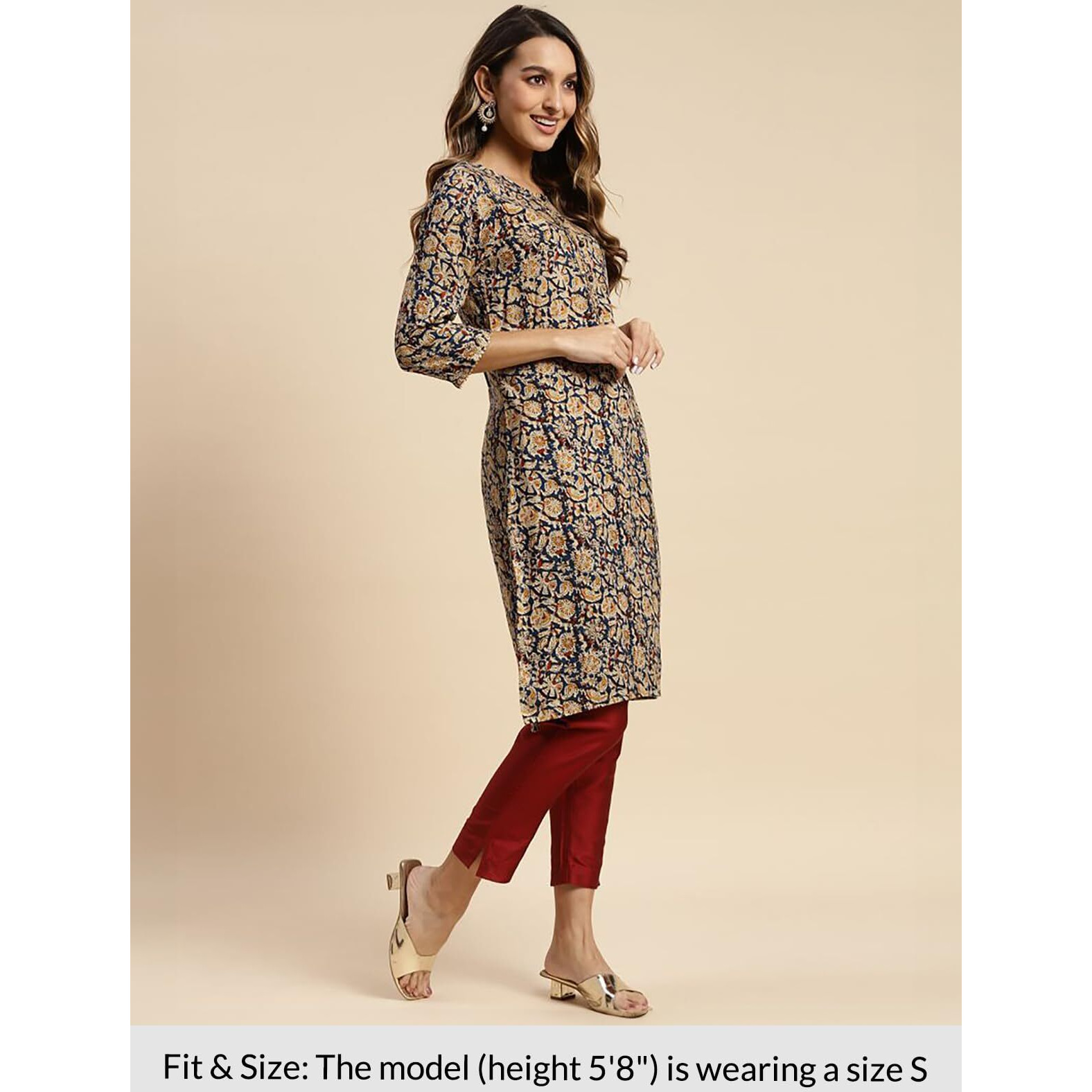 Rangita Navy Rayon Knee Length Printed Straight Kurti For Women | Kurta For Women_L