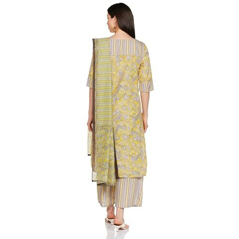 Ketch Women's Polyester Kurta&Duppata&Palazzo (Khk3000733_Yellow/Grey