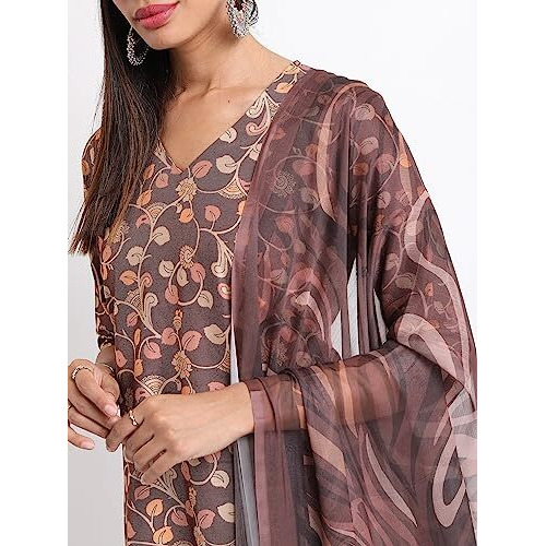 Ketch Women's Polyester Ethnic Set (Khk3000735_Brown_Xl)