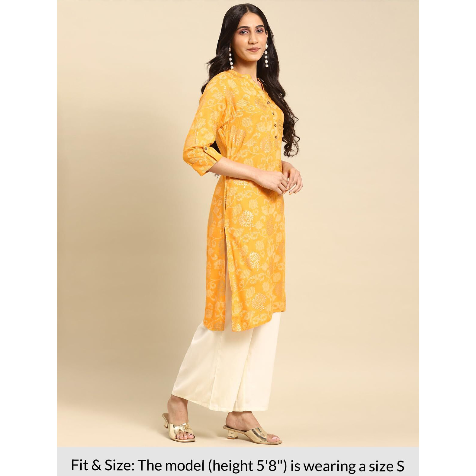Rangita Women Rayon Yellow Gold Printed Calf Length Straight Kurti_8905723160074