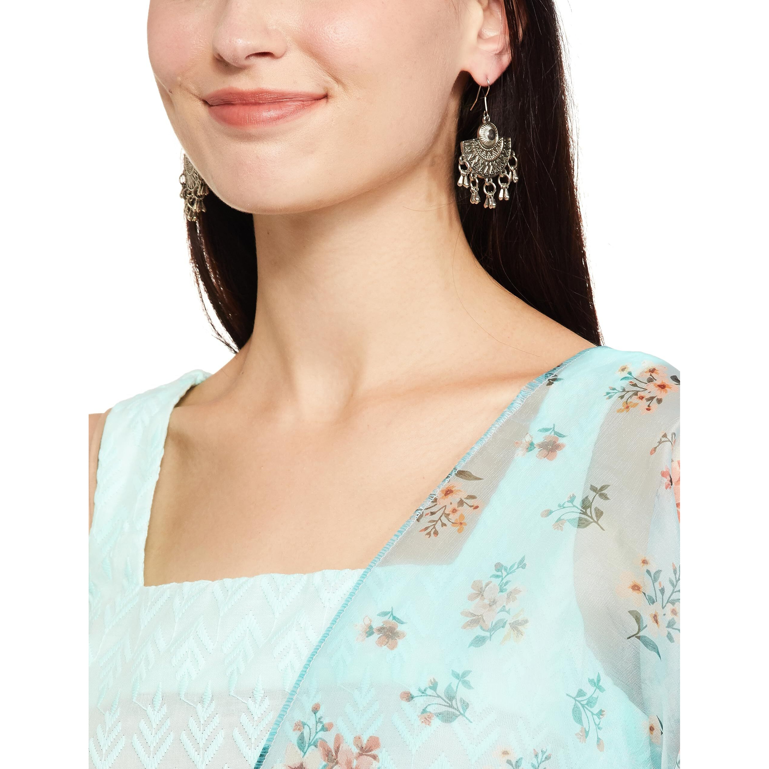 Ketch Women's Polycotton Tunic Sharara And Dupatta (Khk3000754_Aqua