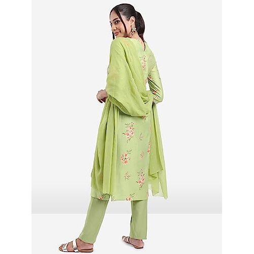 Ketch Women's Polyester Blend Ethnic Set (Khk3000757_Green_L)