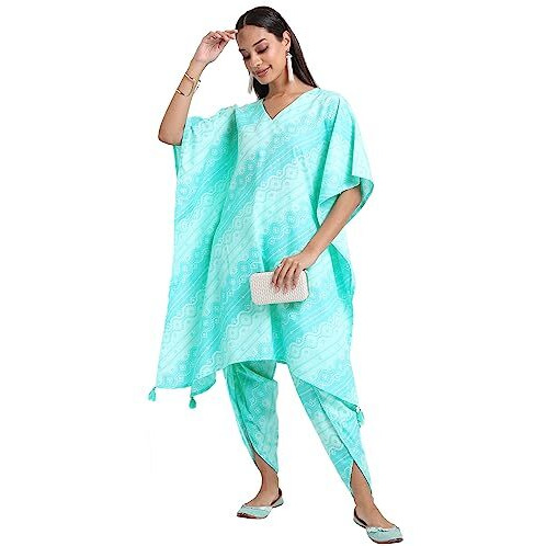 Ketch Women's Polyester Ethnic Set (Khk3000759_Dusty Aqua_L)