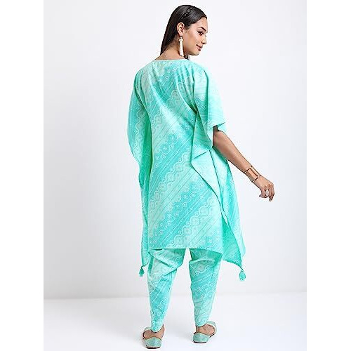 Ketch Women's Polyester Ethnic Set (Khk3000759_Dusty Aqua_L)