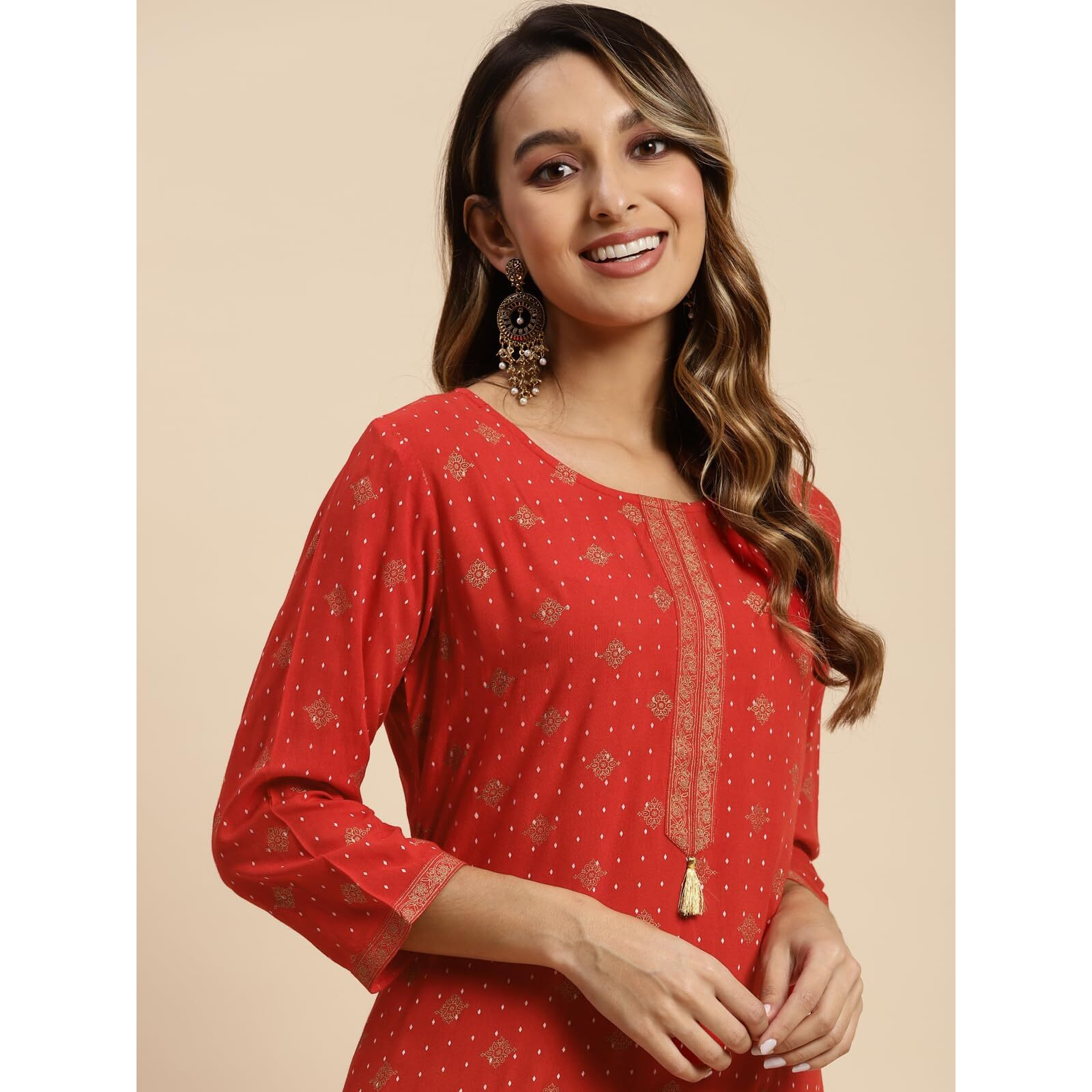 Rangita Red Rayon Calf Length Printed Straight Kurti For Women | Kurta For Women_3Xl