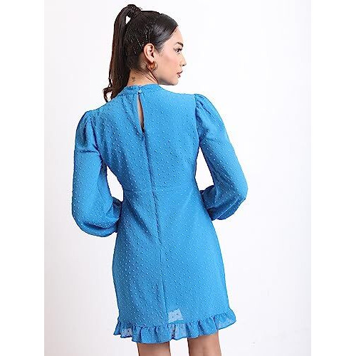 Ketch Polyester Womens Western Casual Fit Dress Standard Length (Khj6000283_Blue_M)