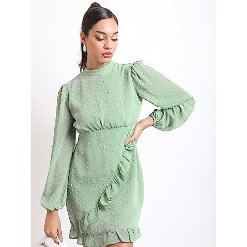 Ketch Polyester Womens Western Casual Fit Dress Standard Length (Khj6000284_Green_S)