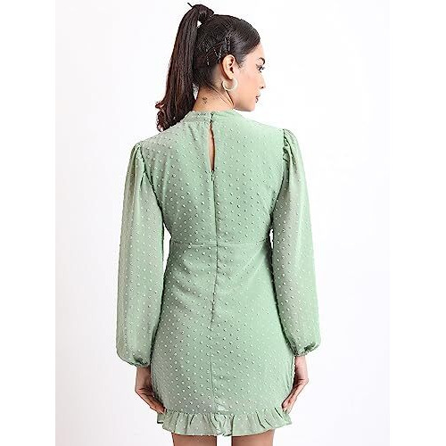 Ketch Polyester Womens Western Casual Fit Dress Standard Length (Khj6000284_Green_S)
