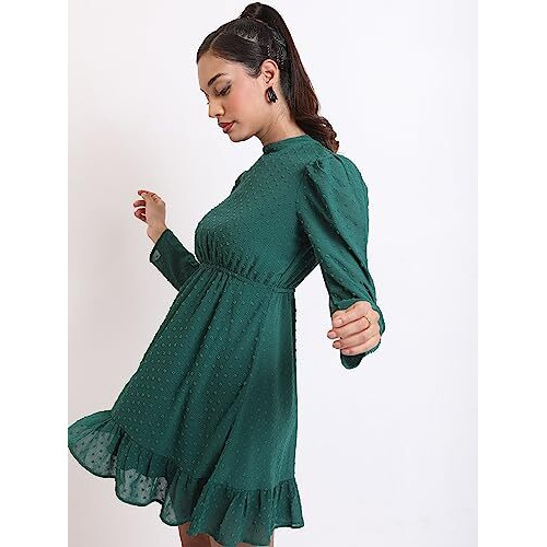 Ketch Polyester Womens Western Casual Fit Dress Standard Length (Khj6000286_Green_Xs)