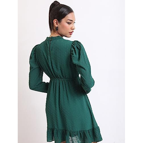 Ketch Polyester Womens Western Casual Fit Dress Standard Length (Khj6000286_Green_Xs)