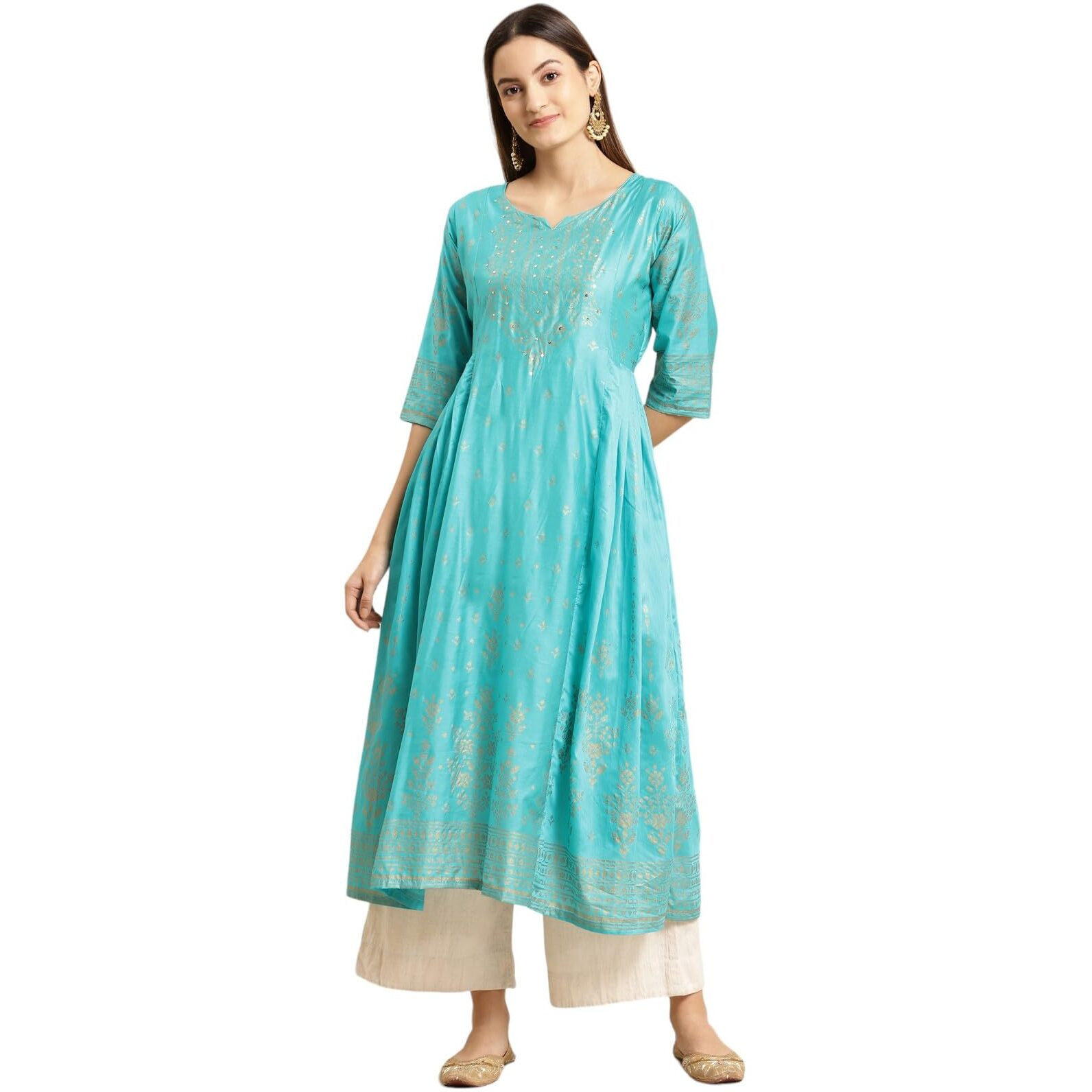 Rangita Turquoise Viscose Calf Length Printed Anarkali Kurti For Women | Kurta For Women_3Xl