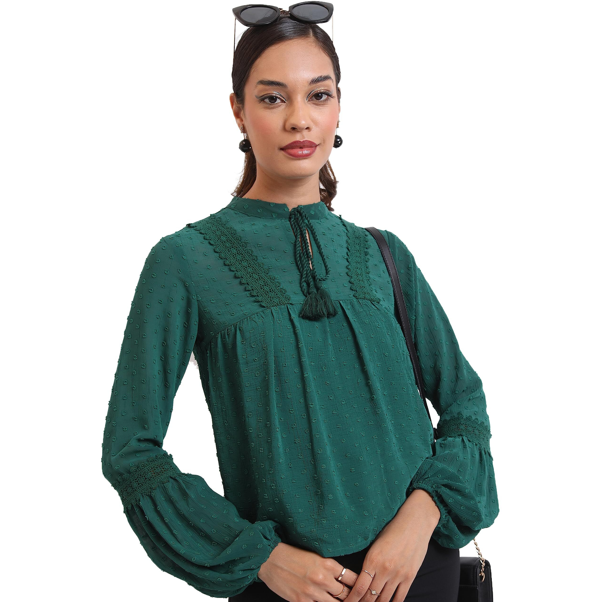 Ketch Women's Regular Fit Dress Shirt (Khtp000205_Green M)