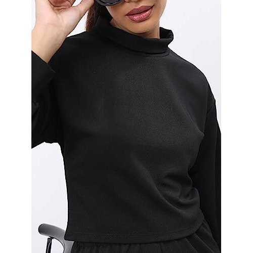 Ketch Polyester Blend Women Fashion Wear Casual Fit Co-Ord Set Standard Length Playwear Dress (Khce000076_Black_S)