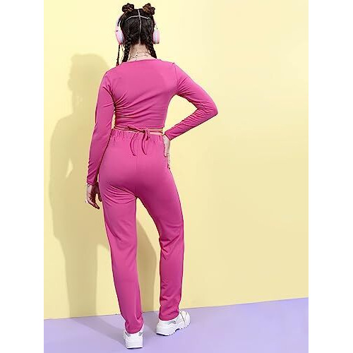 Ketch Polyester Blend Women Fashion Wear Casual Fit Co-Ord Set Standard Length Playwear Dress (Khce000079_Pink_M)