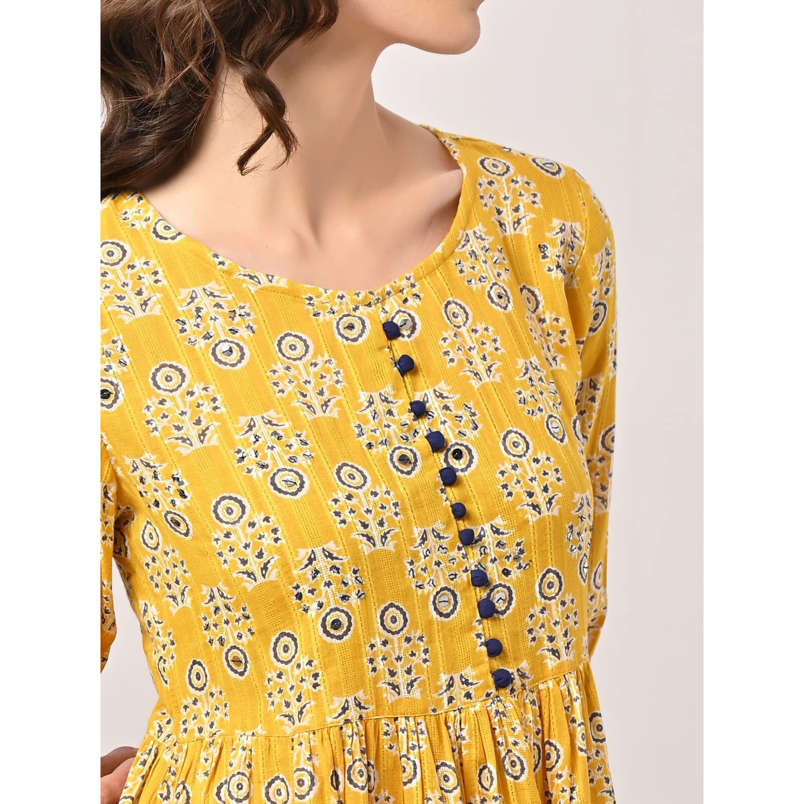 Rangita Yellow Cotton Calf Length Printed Flared Kurti For Women | Kurta For Women_2Xl
