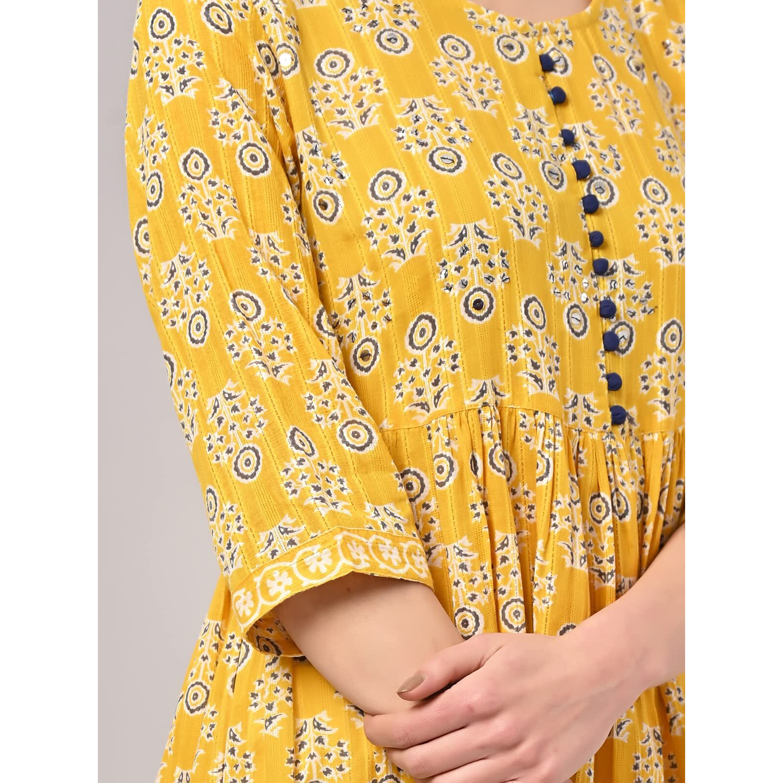 Rangita Yellow Cotton Calf Length Printed Flared Kurti For Women | Kurta For Women_2Xl