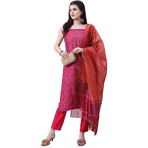 Ketch Women's Polyester Blend Ethnic Set (Khk3000771_Pink_L)