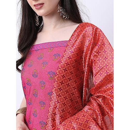 Ketch Women's Polyester Blend Ethnic Set (Khk3000771_Pink_L)