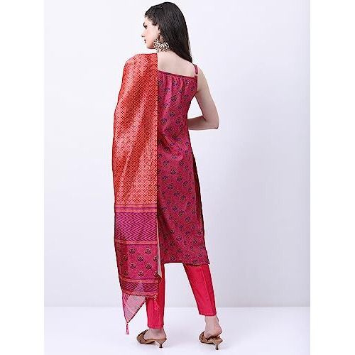 Ketch Women's Polyester Blend Ethnic Set (Khk3000771_Pink_L)