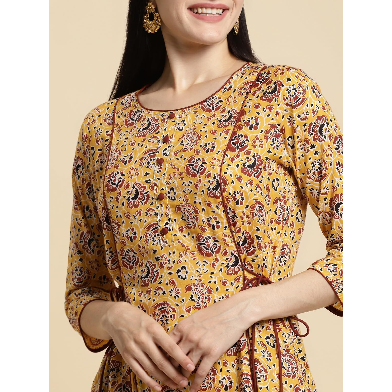 Rangita Yellow Cotton Calf Length Printed Flared Kurti For Women | Kurta For Women_3Xl