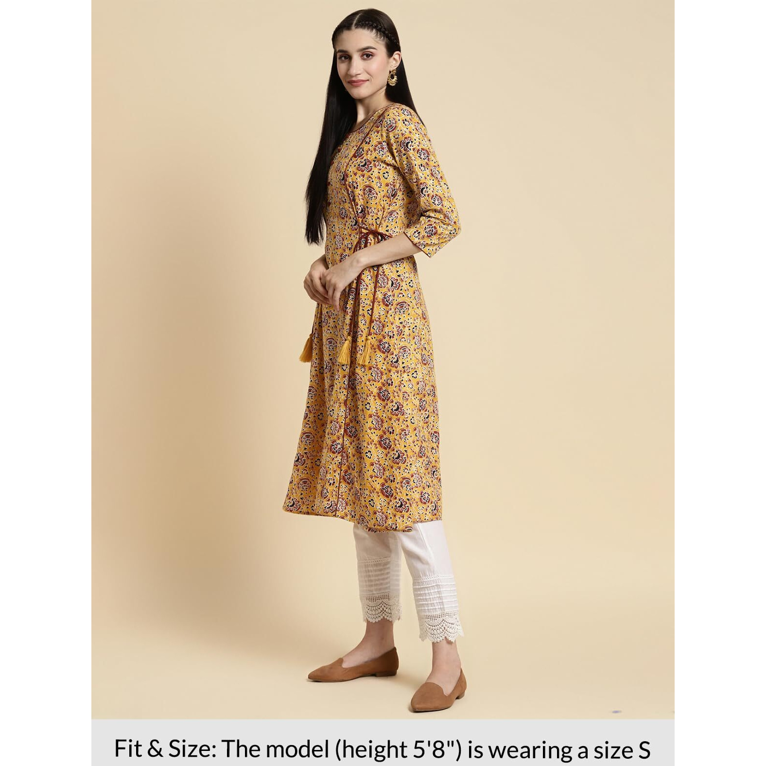 Rangita Yellow Cotton Calf Length Printed Flared Kurti For Women | Kurta For Women_3Xl