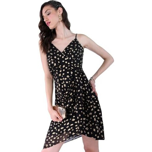 Ketch Women's Polyester A-Line Mini Dress (Khj6000293_Black