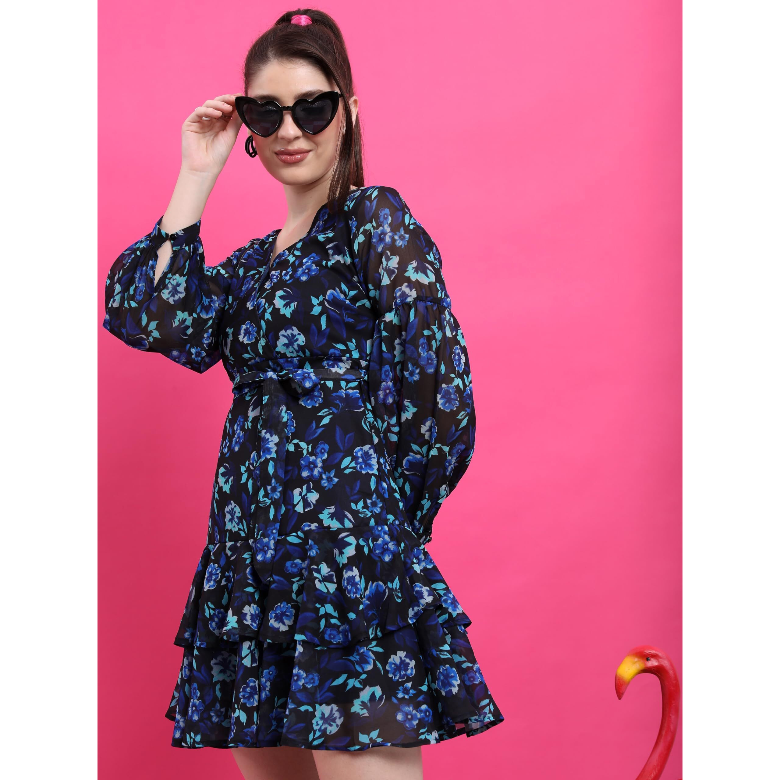 Ketch Women's Polyester Wrap Mini Dress (Khj6000299_Blue
